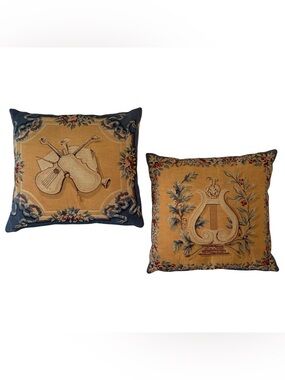 J Pansu Paris France Tapestry Pillowcase Musical Botanical Pillow Pair